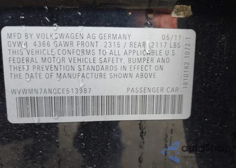 2012 Volkswagen Cc Sport z USA, uszkodzony, nr VIN WVWMN7AN0CE513987